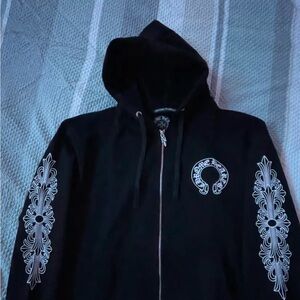 Chrome Hearts Black and White Graphic Zip up hoodies